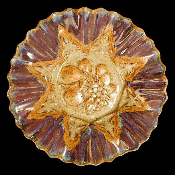 Jepson Handmade Pottery Dish 7" Fluted Rim Fruit Relief Glazed Art Plate - Picture 1 of 3